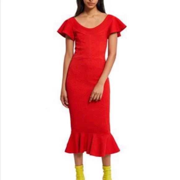 Opening Ceremony Embossed Sheath Tulip Dress in Red, sz Small - Picture 3 of 16
